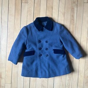 Vintage Child’s Unisex Blue Double-Breasted Blue Wool Coat approx age 3